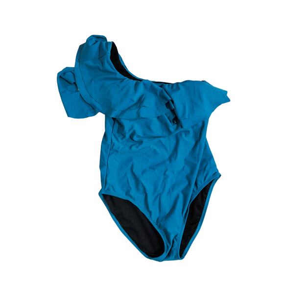 Hilor One Piece Swimsuit Double Ruffles One Shoulder Monokini Bathing Suit 12 - Picture 2 of 4